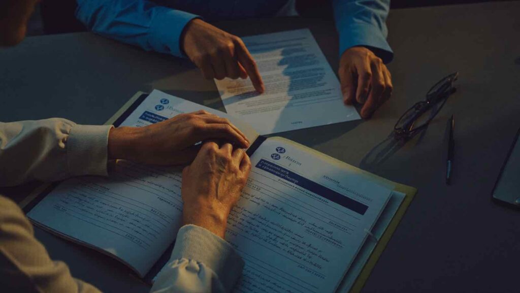 Una consulente esamina con una coppia i documenti di un ricovero